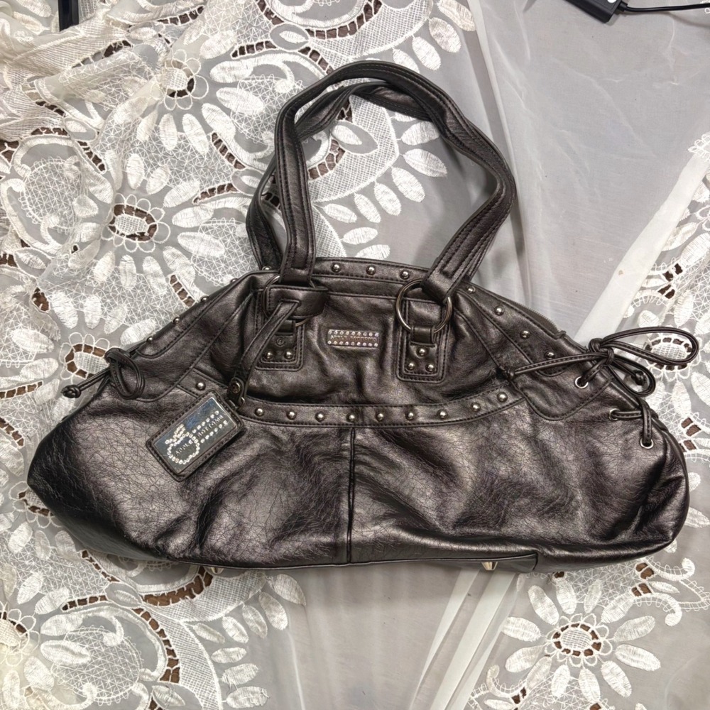 Rare Y2K Apple Bottoms Metallic Studded Satchel Handbag Rhinestone Logo Bag